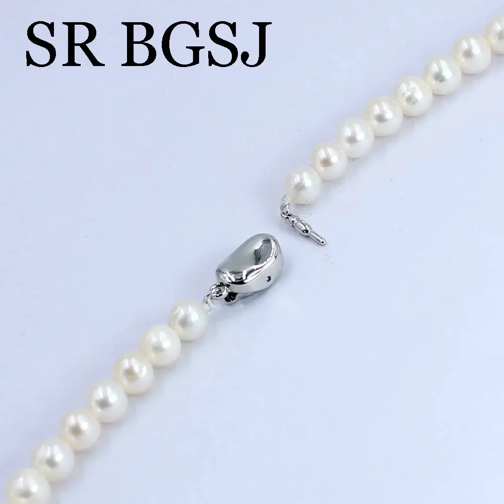 6-11mm Gifts for Women Graduated Round White Natural Freshwater Pearl Knot Girl Jewelry Chokers Short Necklace 18inch