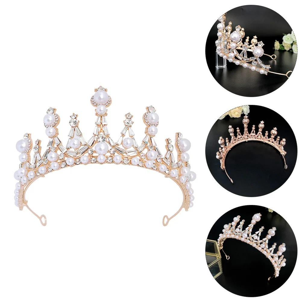 1 個パールブライダルクラウンバロックウェディングヘッドドレスエレガントな花嫁のヘアアクセサリーブライドメイドパーティーブライダルクラウンバロックヘッドドレス