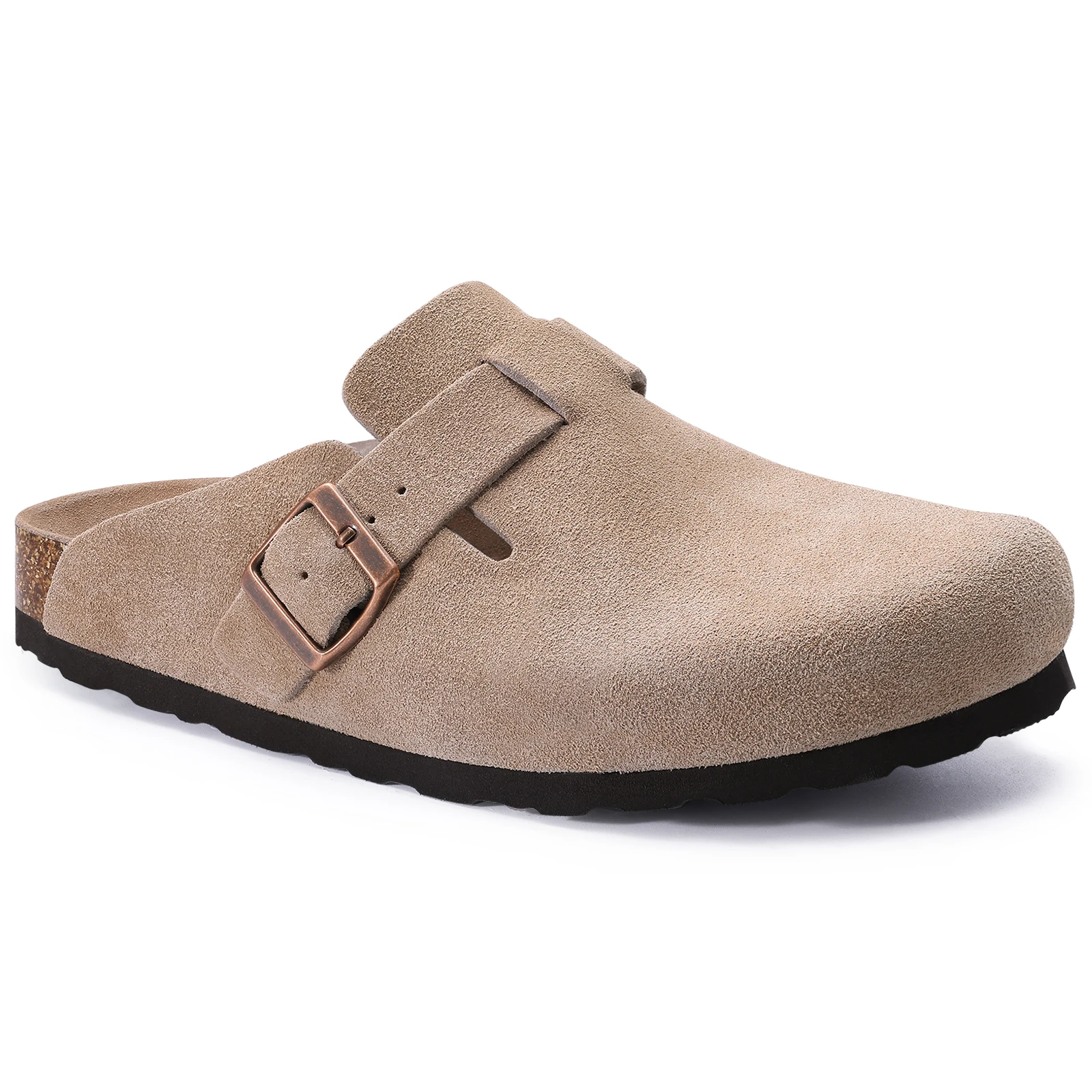 Kidmi Fashion Cork Suede Slippers Classic Women Suede Antiskid Slippers Outdoor Men Suede Mules With Adjustable Buckle Sandals