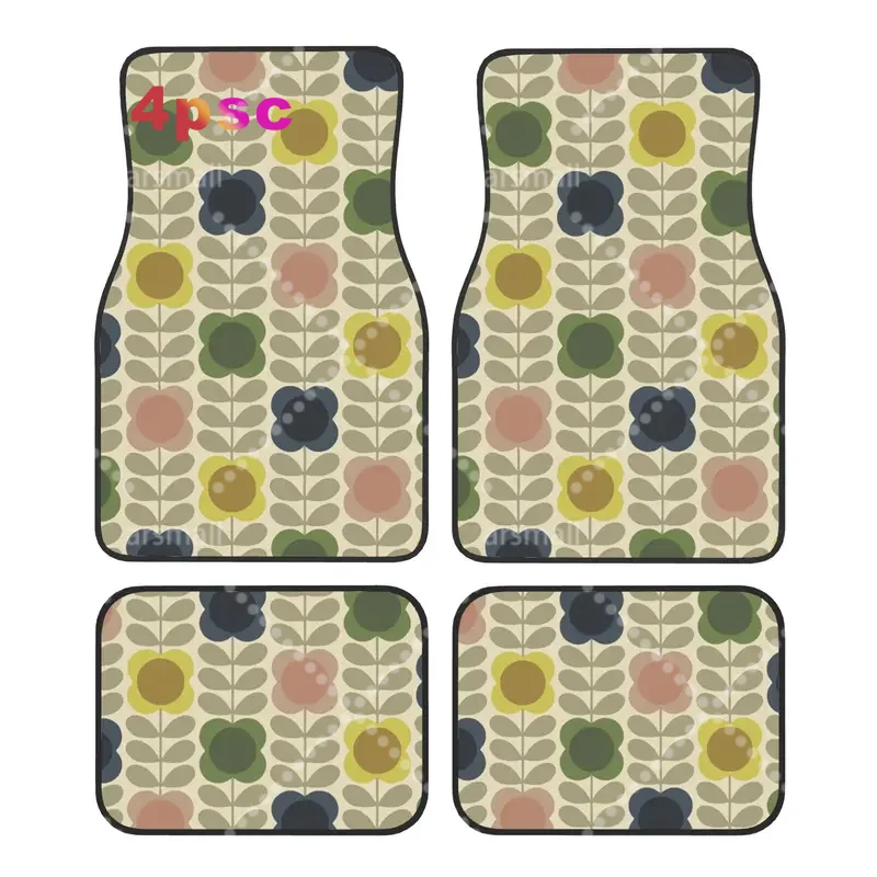 Orla Kiely 4PCS Crystal Velvet Car Floor Mats Set Universal Front Rear Foot Mats Non-Slip Car Interior Floor Protection Mat