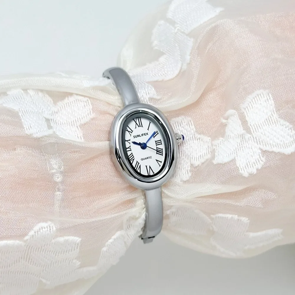 Elegant Roman Numerals Bracelet Watch Oval Quartz Quartz Wristwatch Jewelry Clasp Stainless Steel Diamond Watch Woman
