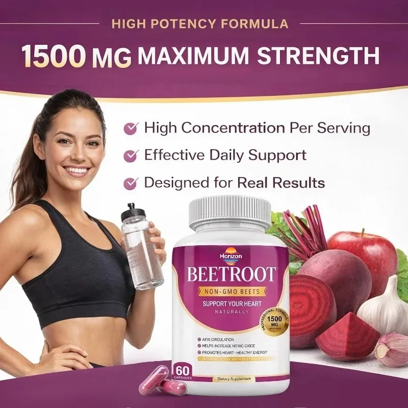 Organic Beetroot Capsules 1500mg, 60 Capsules Vegetable Capsules, 30 Days Supply