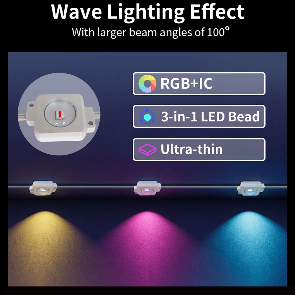 야외 LED 이브 라이트 스트링 블루투스 앱, RGB IC 라이트 스트립, 방수 DIY 베뉴 뷰, 집 전체 파티 웨딩 조명, 45M