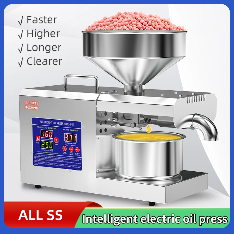 New Upgrade 8L Hopper Commercial Electric Stainless Steel Automatic Oil Press Machine 24 Hour Oil Pressing Cold Hot Extractor