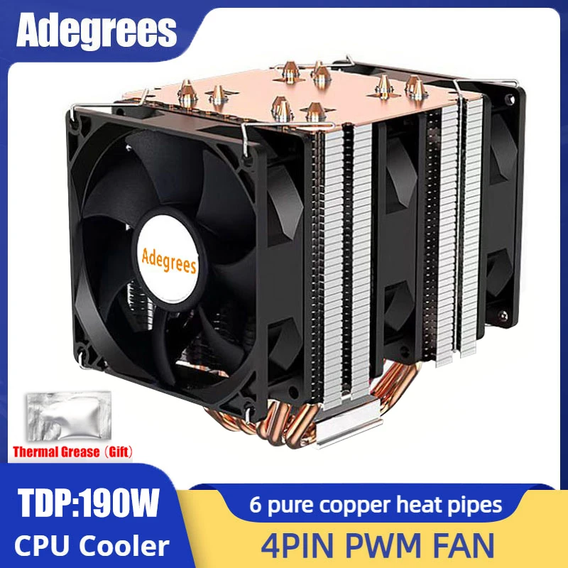 6 rurek cieplnych chłodnica procesora 4Pin PWM PC Cichy wentylator chłodnicy powietrza do Intel LGA 1366 1700 1200 1150 1151 1155 2011 X79 X99 AM3 AM4 AM5