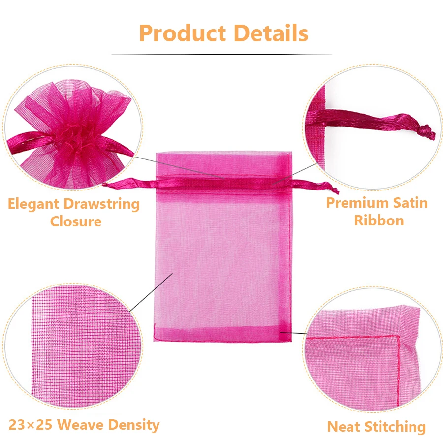 100Pcs Organza Bags 5x7cm Elegant Drawstring Pouches for Jewelry Packaging Wedding Favors Candy Gifts