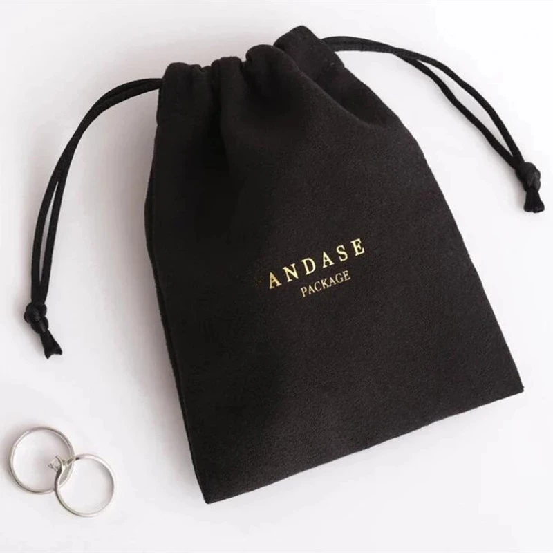 

black Flannel bags personalized with your logo print any color custom drawstring jewelry bag packaging chic drawstring pouches