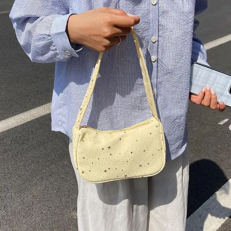 Star Print Women Underarm Shoulder Bag Fashionable Sweet Casual Versatile Tote Bag for Office Shopping Travel Gift