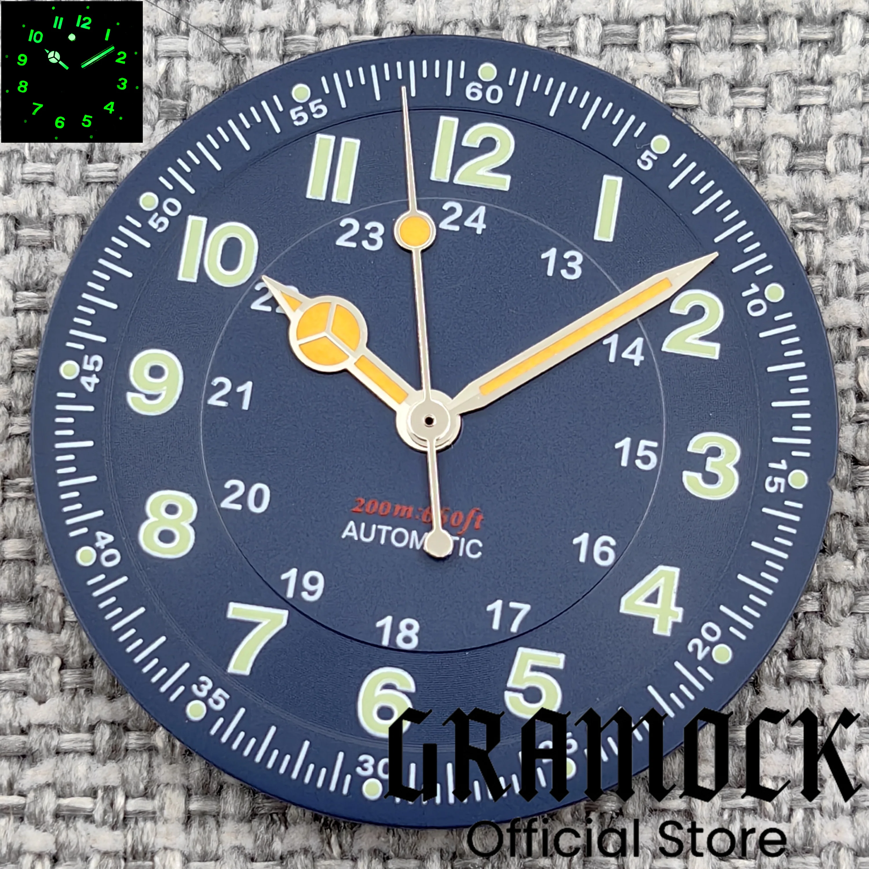 Gramock Classics Sterile 29mm Pilot White Watch Dial Part for NH35/36 ETA PT5000 Miyota Mingzhu DG ST2130 Movement Part Hand Set
