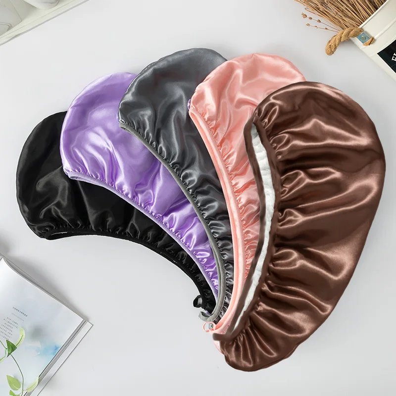 Dry Hair Cap Water-absorbing Thickened Quick-drying Double-layer Coral Fleece Satin Dry Hair Cap Women 65 * 25cm