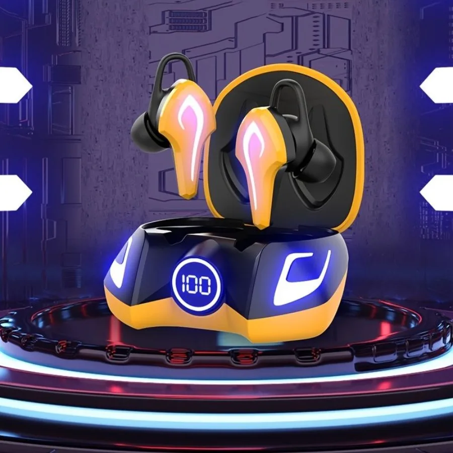 Conjunto sem fio para jogos, redução de ruído binaural, conjunto de música intra-auricular, display digital tipo c, cabine de luz ambiente colorida