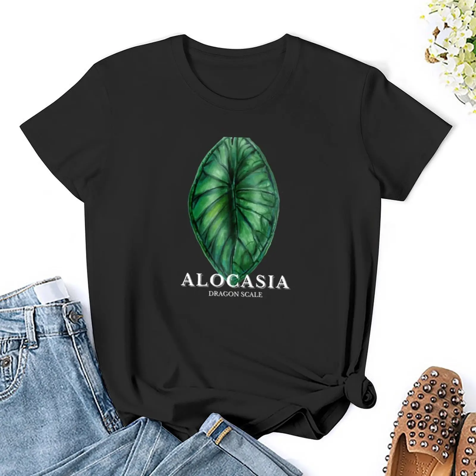 Alocasia-Camiseta de Dragon Scale para mujer, camisa de Arte de planta de casa, I Love Alocasia Bundle, tops divertidos de verano, camisetas lisas