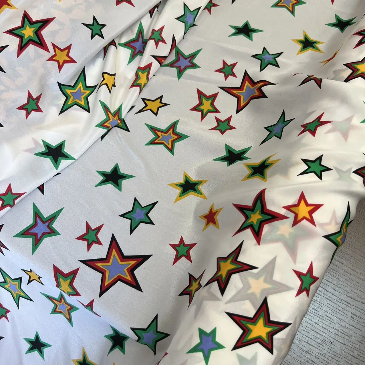 1 meter 100% Mulberry Silk 14 momme Crepe Silk Fabric White Stars Printed 140cm 44