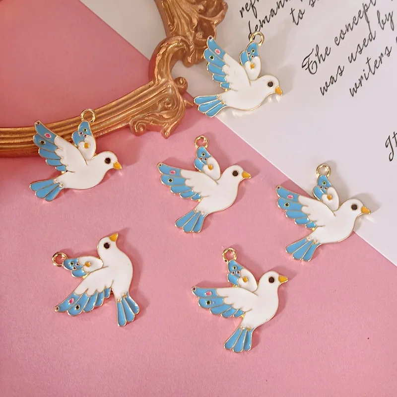 6Pcs Alloy Enamel White Dove Charms Cute Bird Pendants DIY Jewelry Accessories for Earring Necklace Keychain Making