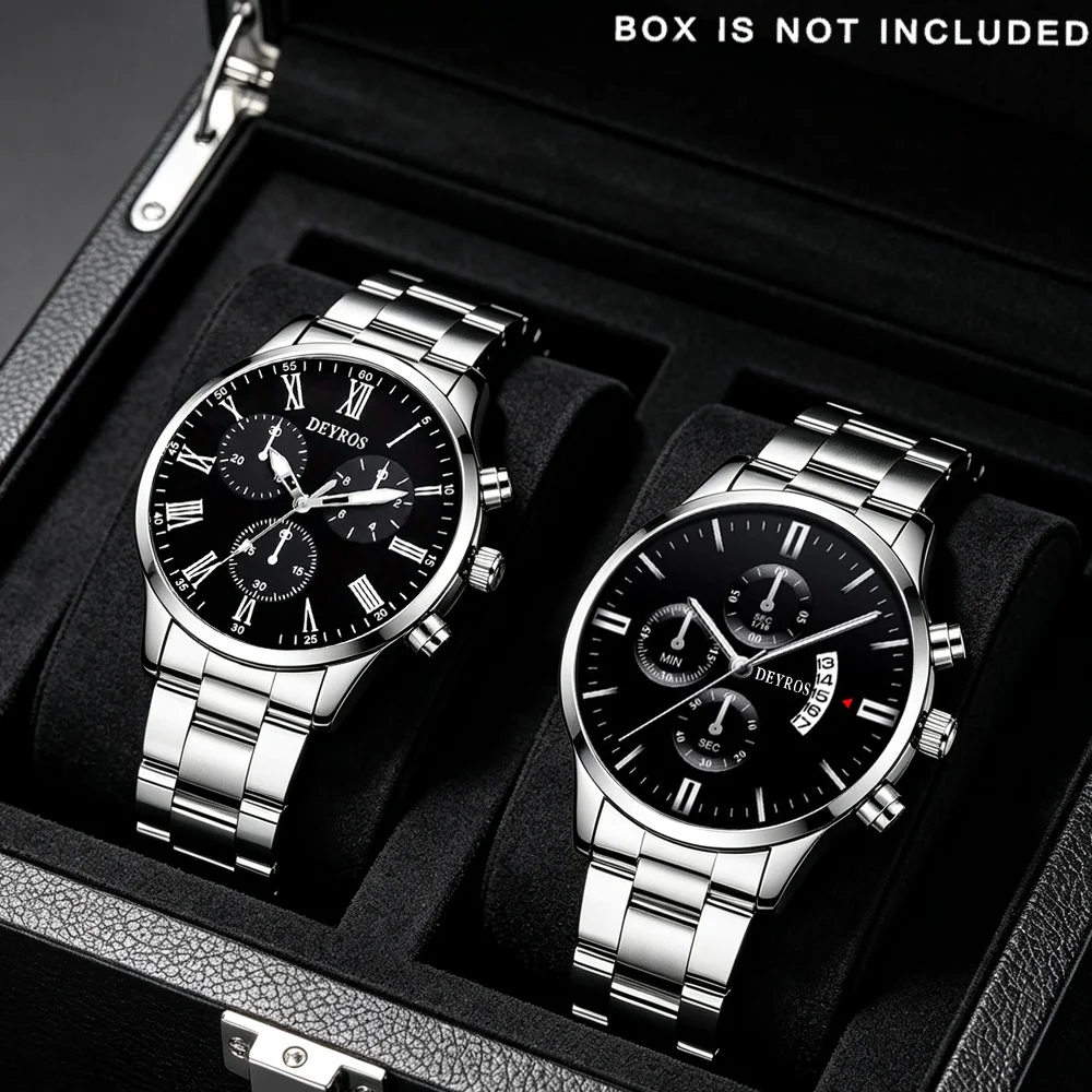 2Pcs New Unisex Business Luxury Fashion Quartz Watch - Circular Dial, Quartz Movement - Watch for Daily and Formal Occasions