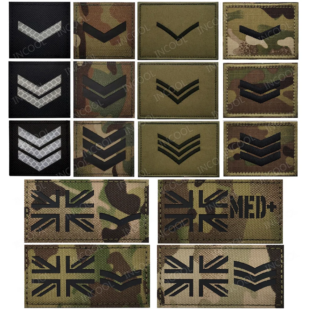 Infrared IR Reflective UK Embroidered Flag Patches Appliqued Uniform Rank Shoulder Armband MP MED Patch For Clothing Cap