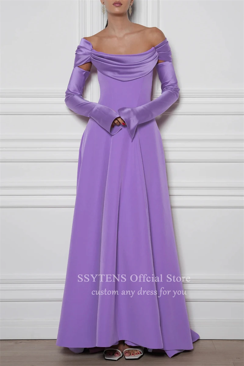 SSYTENS Elegant Lilac A Line Evening Dress Customized Long Sleeves Purple Formal Prom Gowns Floor Length Wedding Party Dresses