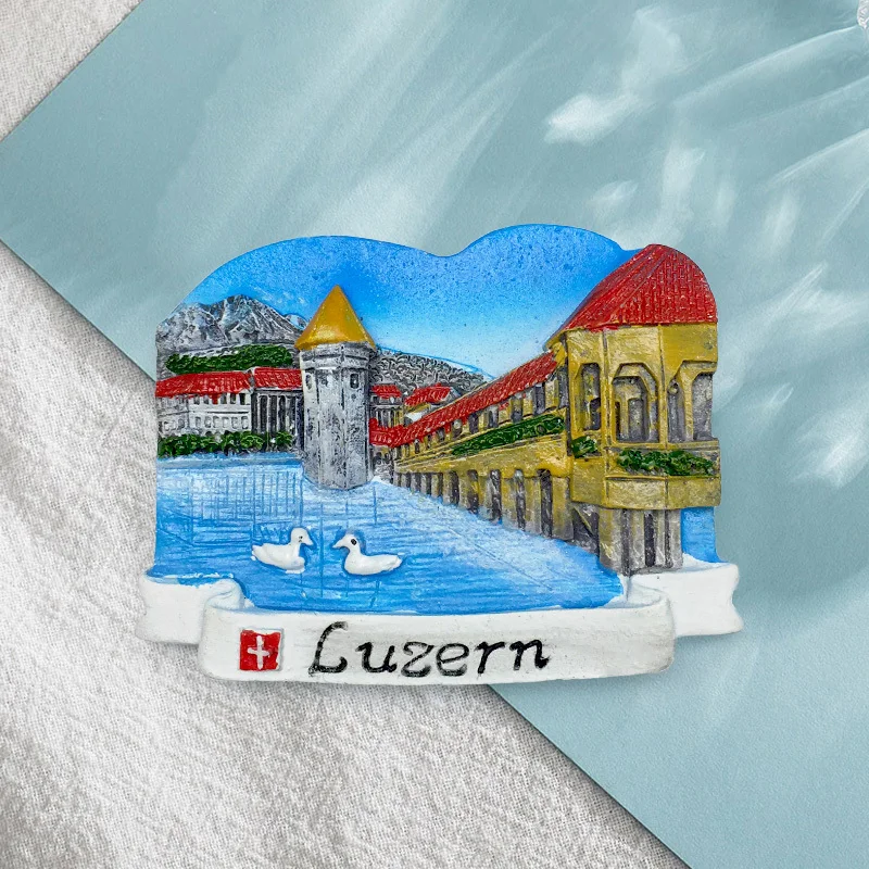 

Switzerland Lucerne Landmark Kapell Bridge Swan Fridge Magnet Travel Souvenir Home 3D Decoration