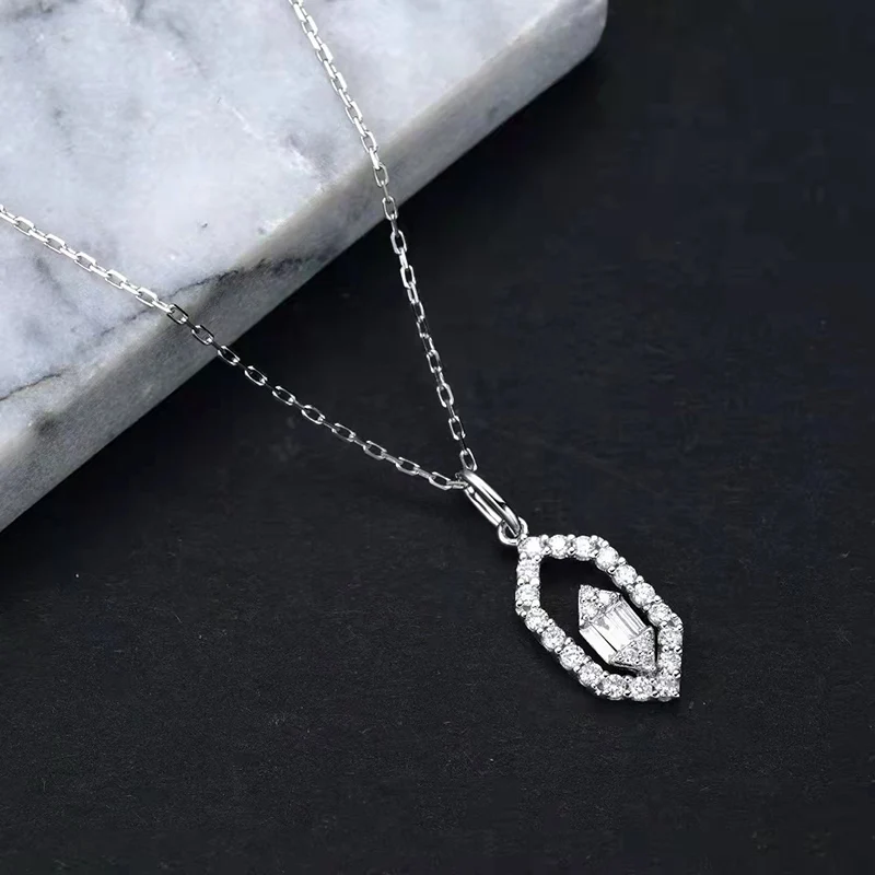 

100% 18K Gold Natural Diamond Hexagon Rhombus Pendant Necklace Women's Party Fine Jewelry Birthday Gift