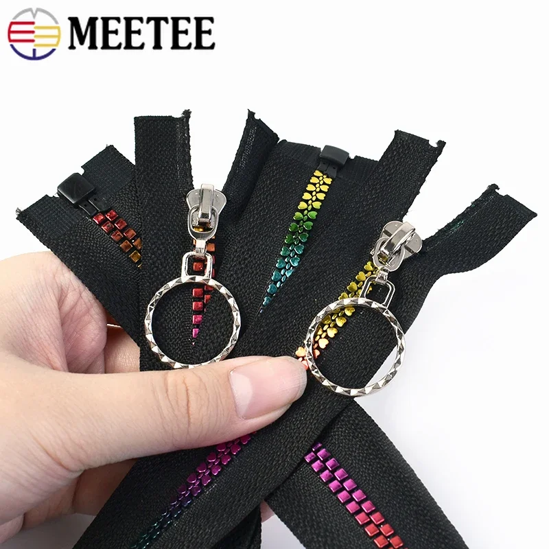 1/muslimah 5 # Rainbow Resin Auto Lock Zipper Coil Open/close-end Zipper per borsa da cucito Coat Repair kit accessori