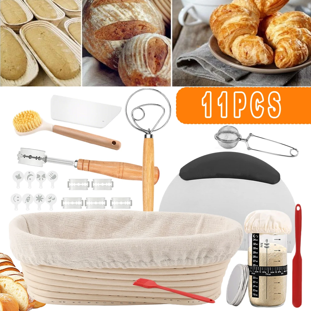 25cm Brotgärkorb-Set Backzubehör mit 730ml Weithalsglasbehälter Sauerteig-Banneton Brotkorb Kochzubehör Geschenk für Bäcker