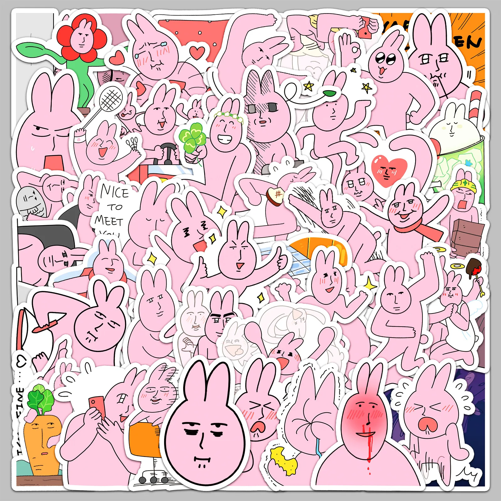 50 Uds. De pegatinas de dibujos animados de conejo rosa, calcomanías divertidas, decoración para niños, álbum de recortes DIY, teléfono, portátil, nevera, bicicleta, juguetes de grafiti, regalos