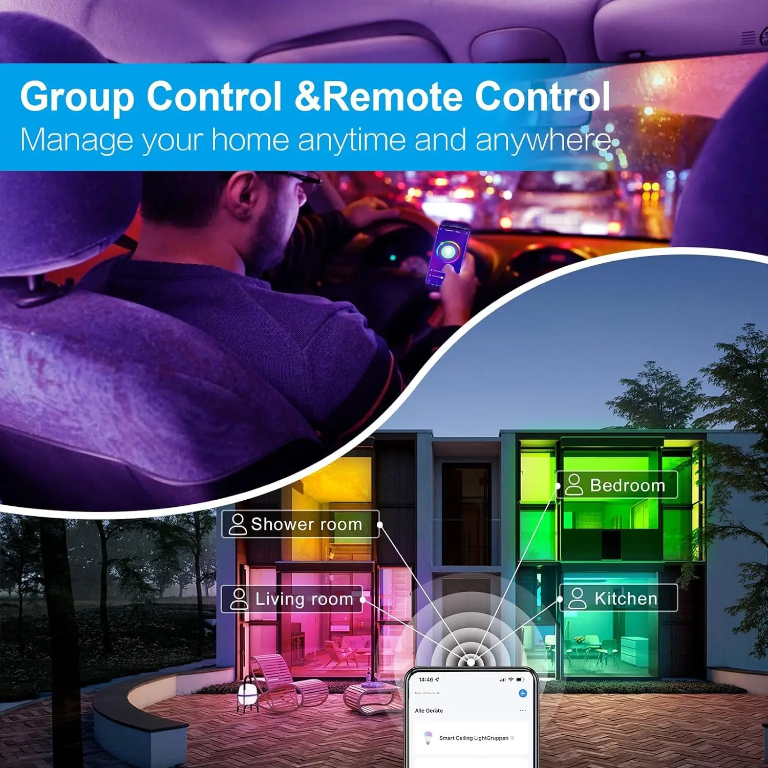 24W Smart RGB LED Ceiling Light 28cm, 2400LM, Dimmable via App, Compatible with Alexa & Google Assistant for Bedroom Living Room