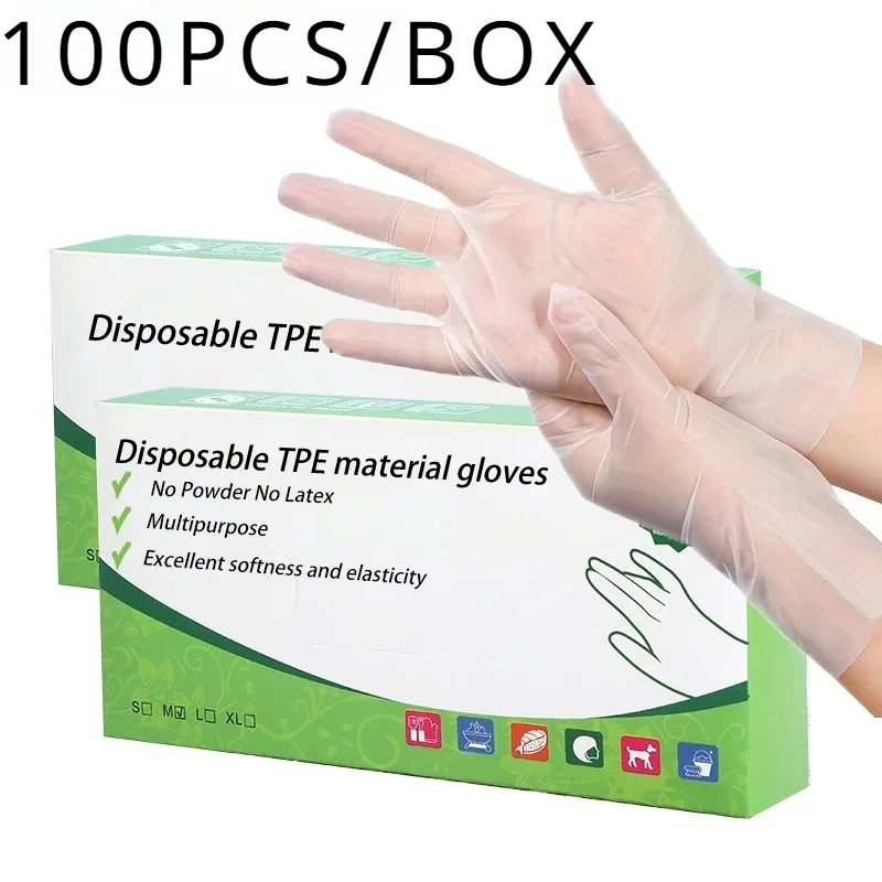 100PCS Disposable TPE Gloves Household Kitchen Bathroom Restaurant Camping Hair Dyeing Waterproof Oil-Proof Cleaning Tools