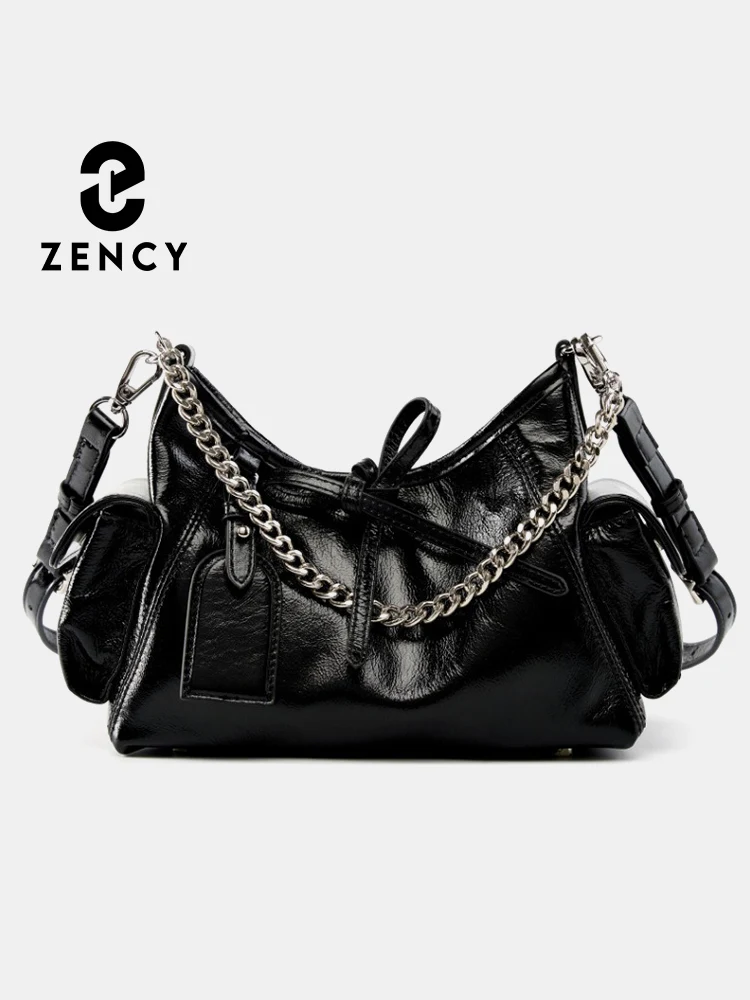 Zency 2024 Fashion Sliver Chain Handbag borsa in morbida pelle con manico superiore per le donne borsa con chiusura a corda nuova nera Beige