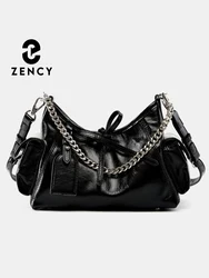 Zency 2024 Fashion Sliver Chain Handbag borsa in morbida pelle con manico superiore per le donne borsa con chiusura a corda nuova nera Beige Crossbody