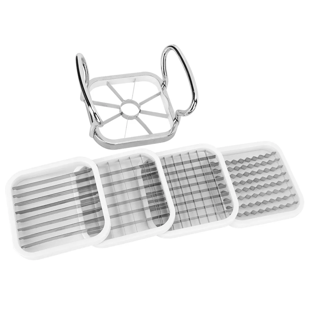 Stainless Steel French Fry Cutter Manual 5 in 1 Potato Chipper Multi-Purpose Easy to Clean Fruit Chopper Home Cooking