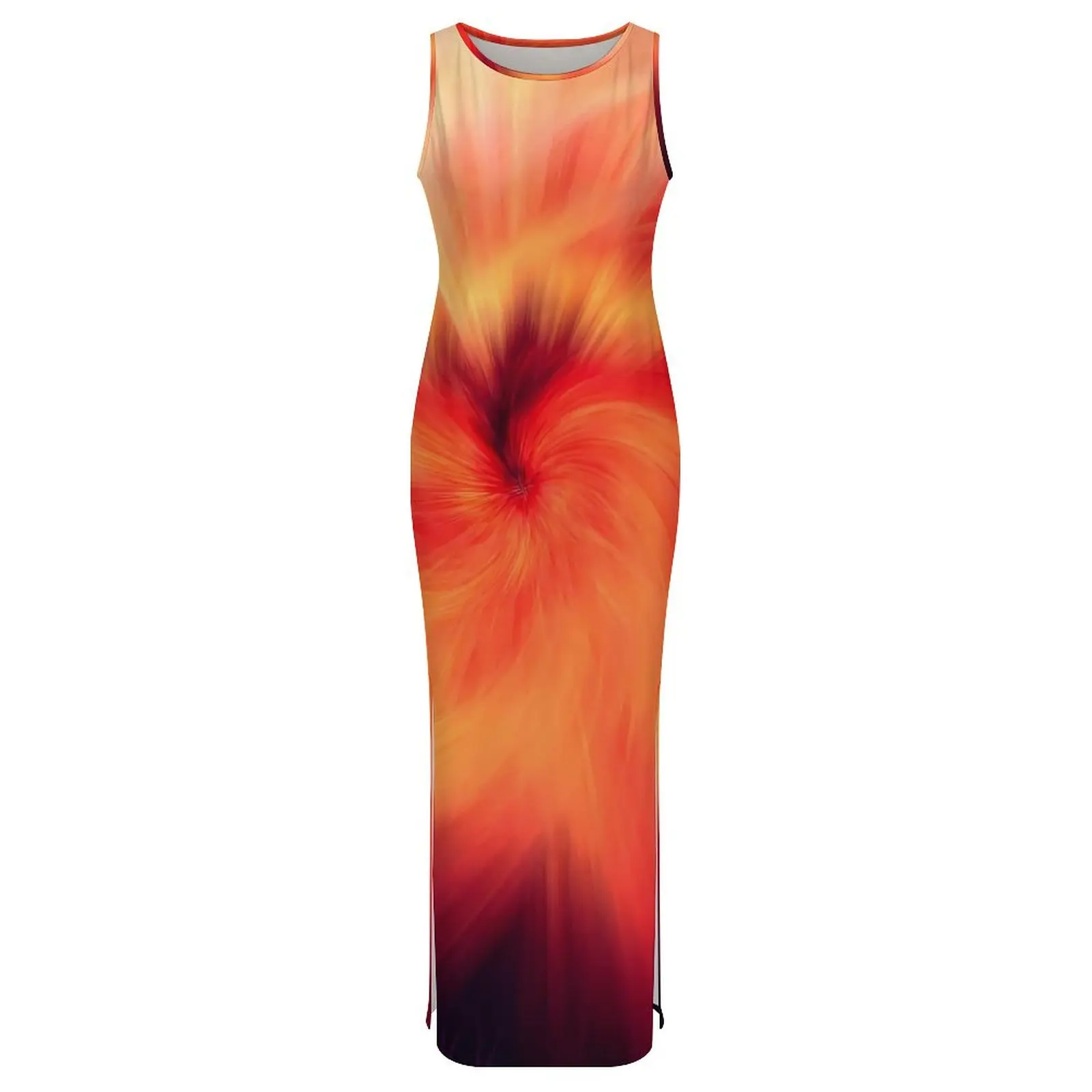 Fogo mistura bodycon vestido primavera impressão abstrata na moda maxi vestidos mulher sem mangas design rua moda vestido tamanho grande