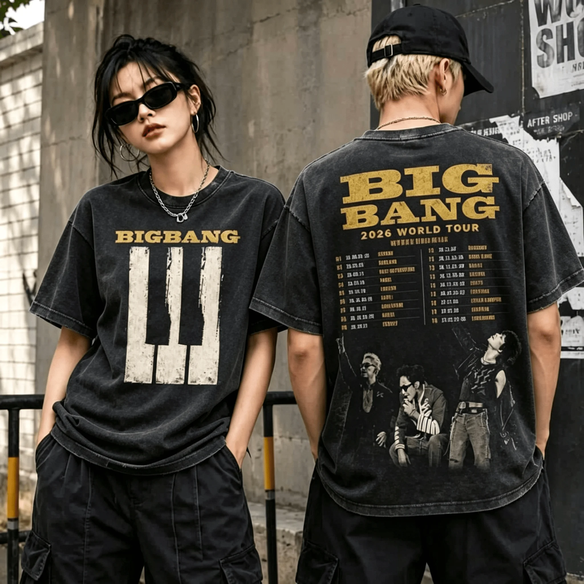Bigbang 20. Jubiläumskonzert Vintage Washed Unisex Kurzarm-T-Shirt, 2026 World Tour Rückseitendruck Kpop Unisex Streetwear – Detail 6