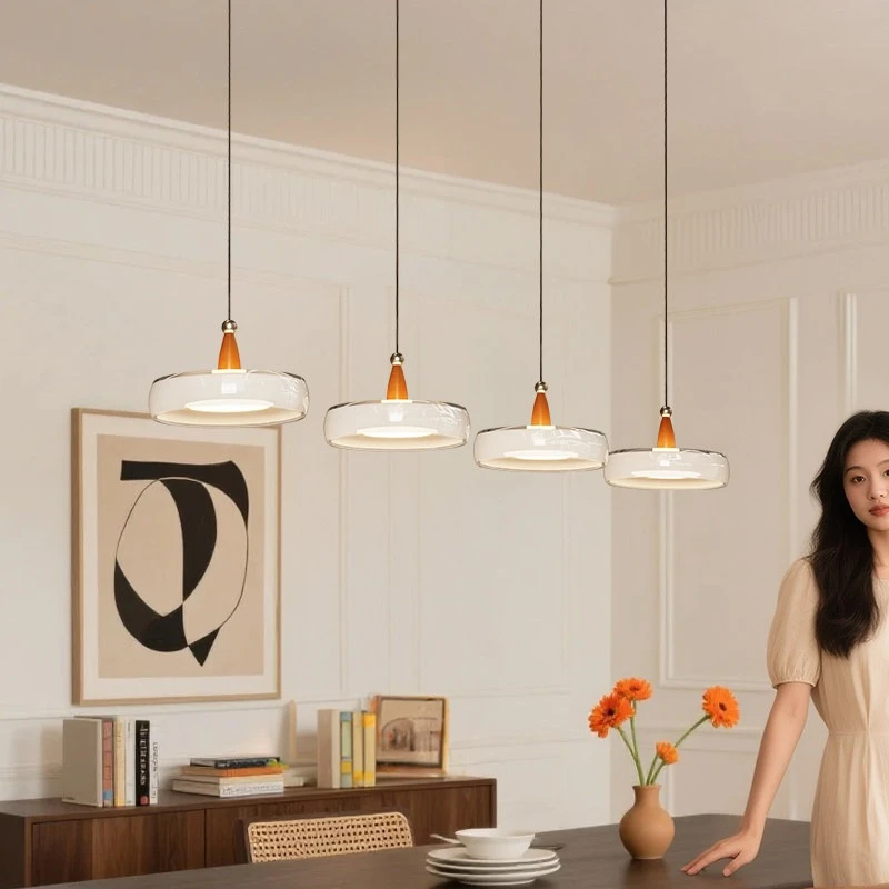 French-style vintage-style glass restaurant chandelier, three-head bar island table lamp
