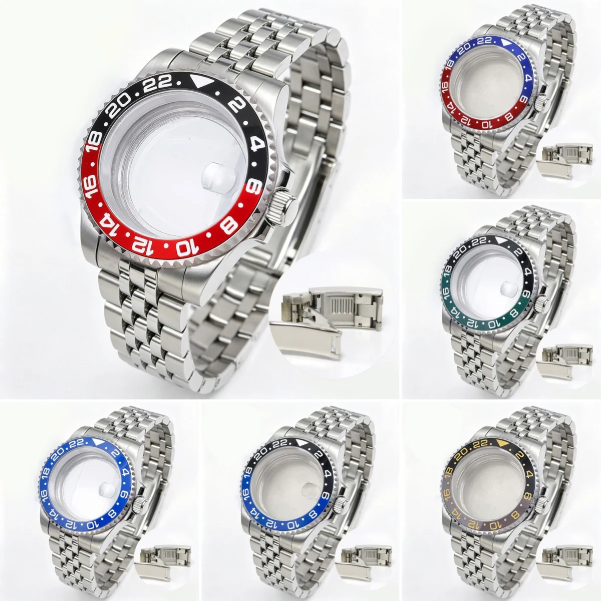 200M Diving Case 40mm Fit NH35 NH36 NH34 GMT Watch Case Jubilee Bracelet Sapphire Glass Slide Buckle