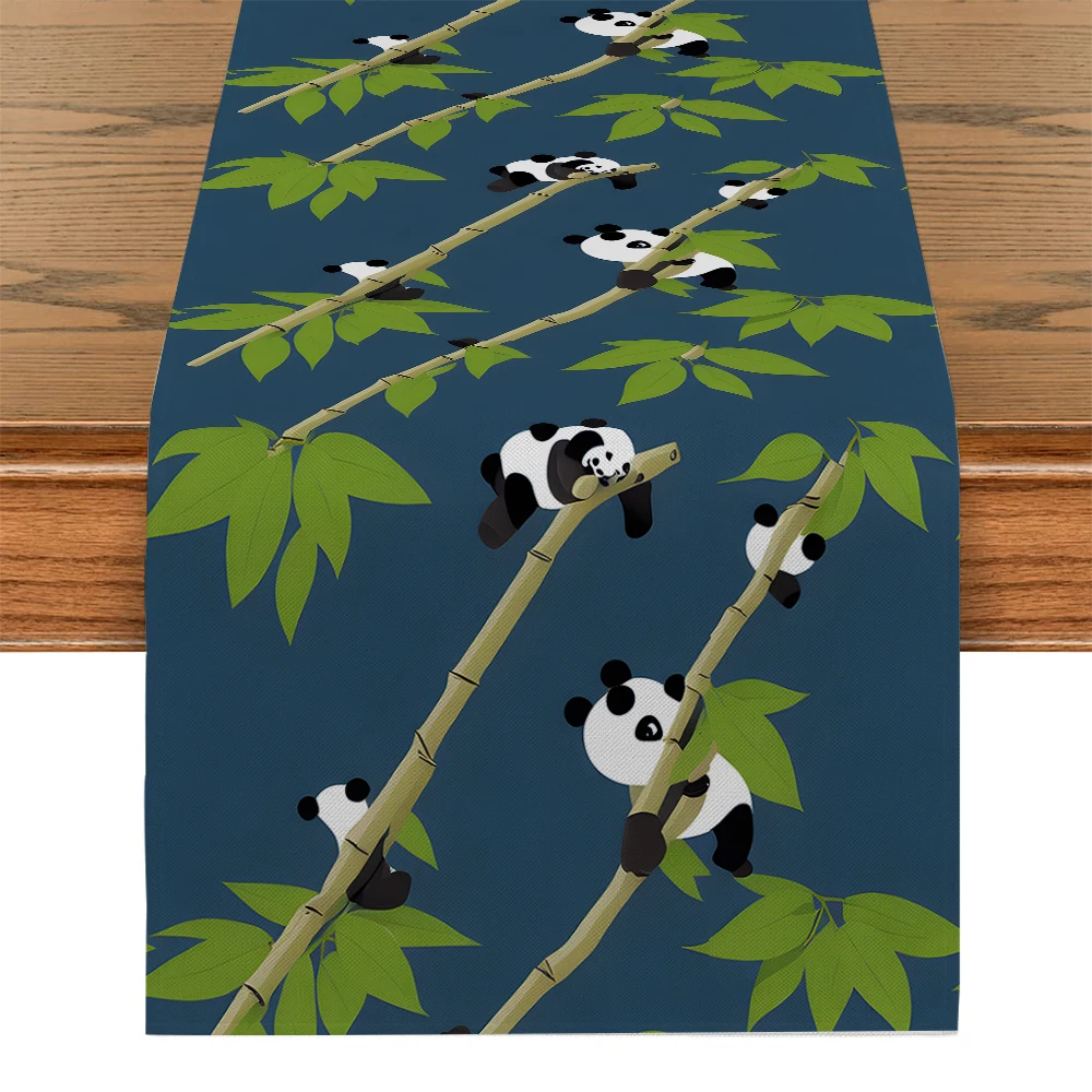 Flowers Plants Branches Leaves Cartoon Animal Table Runner Polyester Table Runners for Dining Room Cottagecore Polyester Table