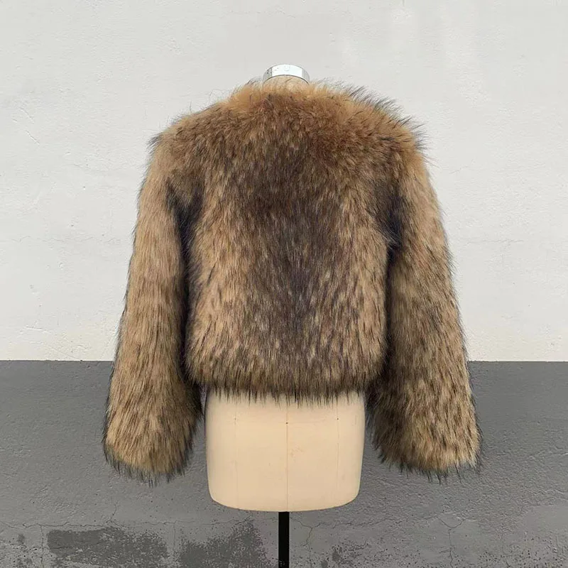 Y2KFall/Winter 2024 New Fashion Women'S Casual Long Sleeve Imitation Raccoon Artificial Fur Coat