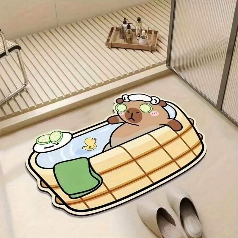 VIKAMA Cute Capybara Shaped Bath Mat Cartoon Kawaii Non Slip Water Absorbent Shower Room Entrance Floor Rug