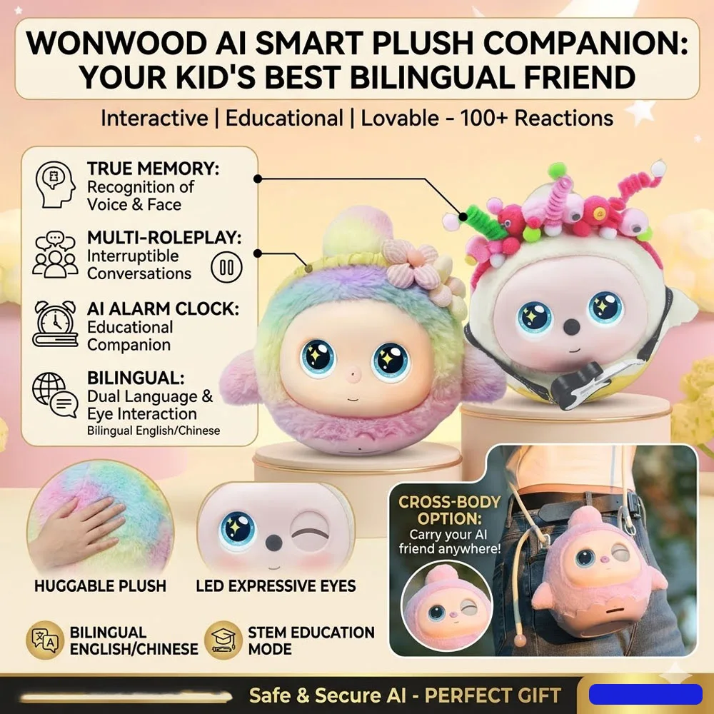 AI Interactive Plushie with True Memory Face Recognition,Intelligent Multi Roleplay Robot,Expressive OLED Eye Interaction