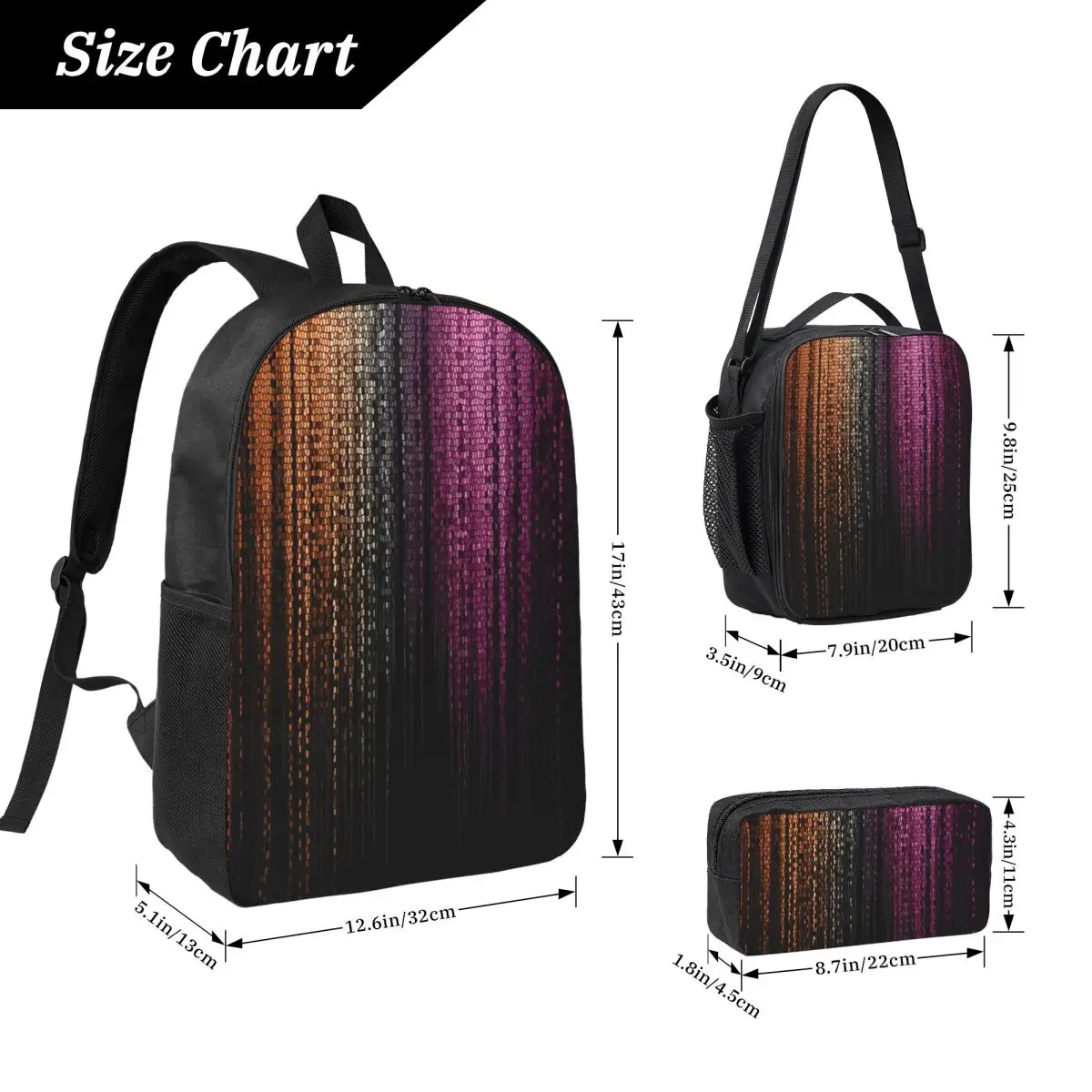 Faux Glitter Rainbow Pride Flag LGBT Gay Lesbian Backpack BookBag School Bag Shoulder Bags 3ps Insulated Lunch Bag Pencil Case