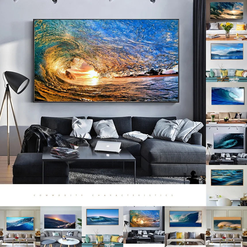 

Nordic Canvas Paintings Sea Wave Scenery Wall Art Modern Nature Poster And Prints Art Pictures For Living Room Hotel Home Decor