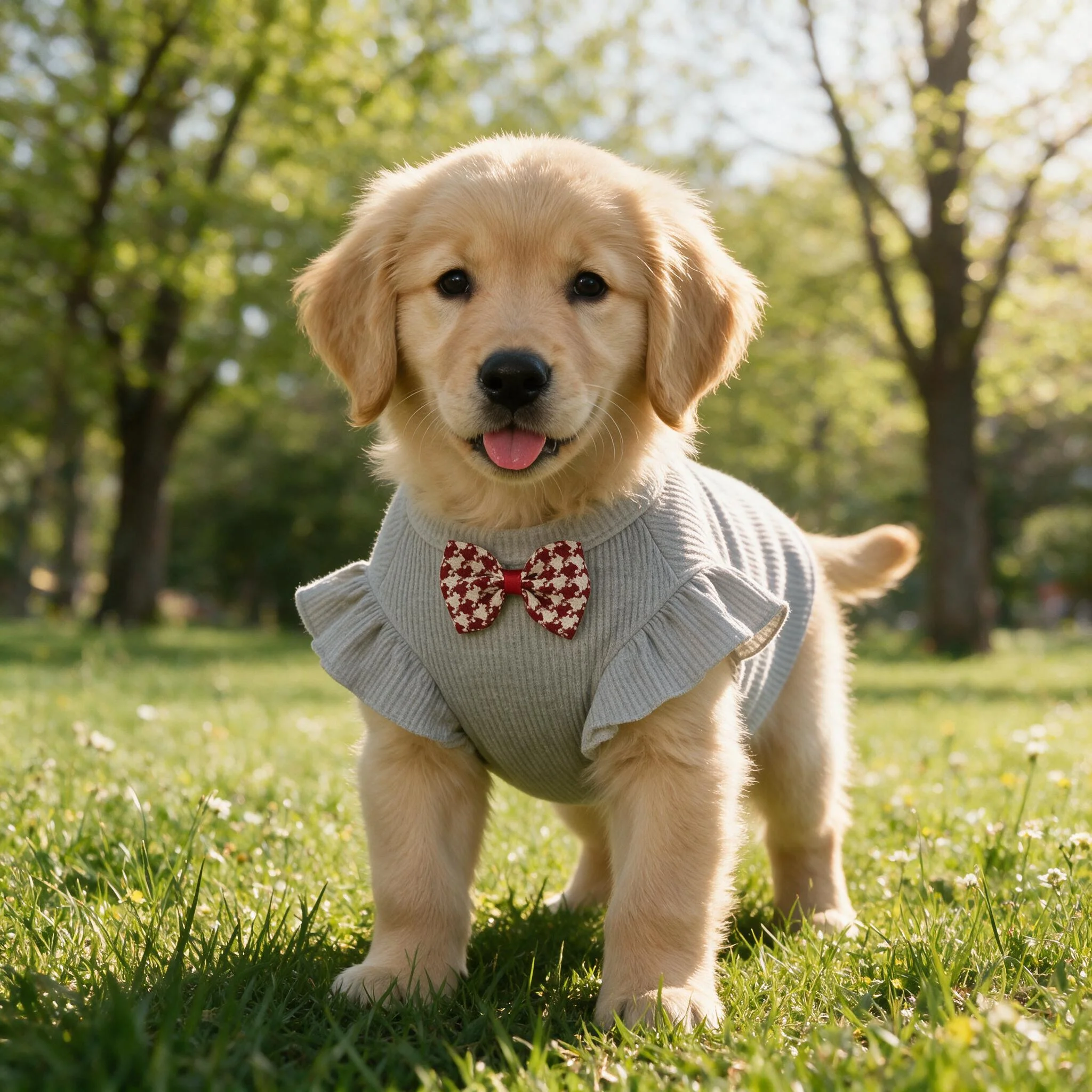 Waffelstrick-Hundeshirt mit Blumenschleife und Rüschen, Kurzarm, geeignet für kleine bis mittelgroße und große Hunde, geeignet für Bichon. – Detail 4