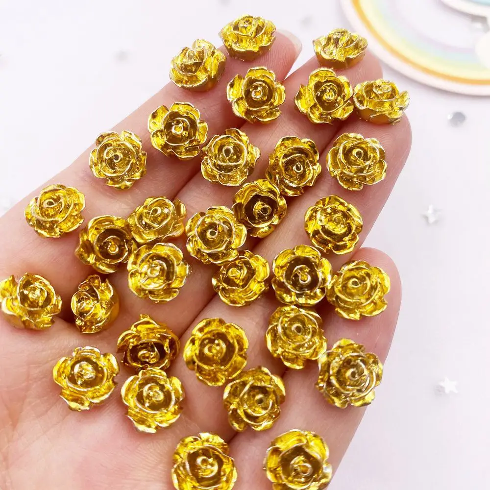 40pcs Resin Cute Crystal Golden Rose Art Nail Flatback Rhinestone Appliques DIY Wedding Scrapbook Decor Crafts SF559