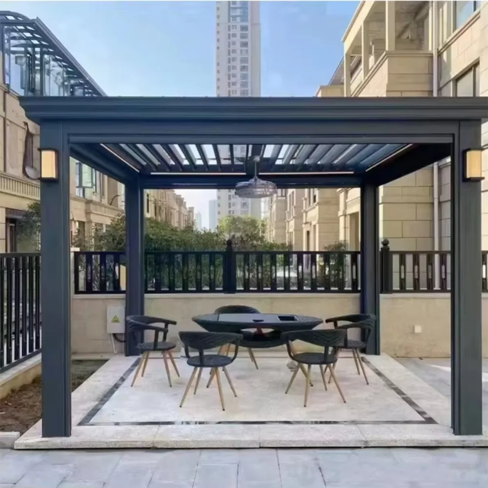 Modern Aluminum Retractable Pergola Freestanding, Waterproof Outdoor Eco Friendly Canopy Sun Shelter for Garden Patio Backyard