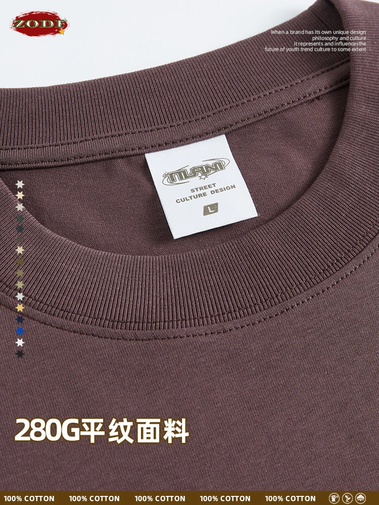 ZODF Basic 2024 Men's Solid 280gsm Cotton T Shirt Unisex Women Summer Loose Oversozed O-Neck T Shirt Brand Tops Tees HY0765