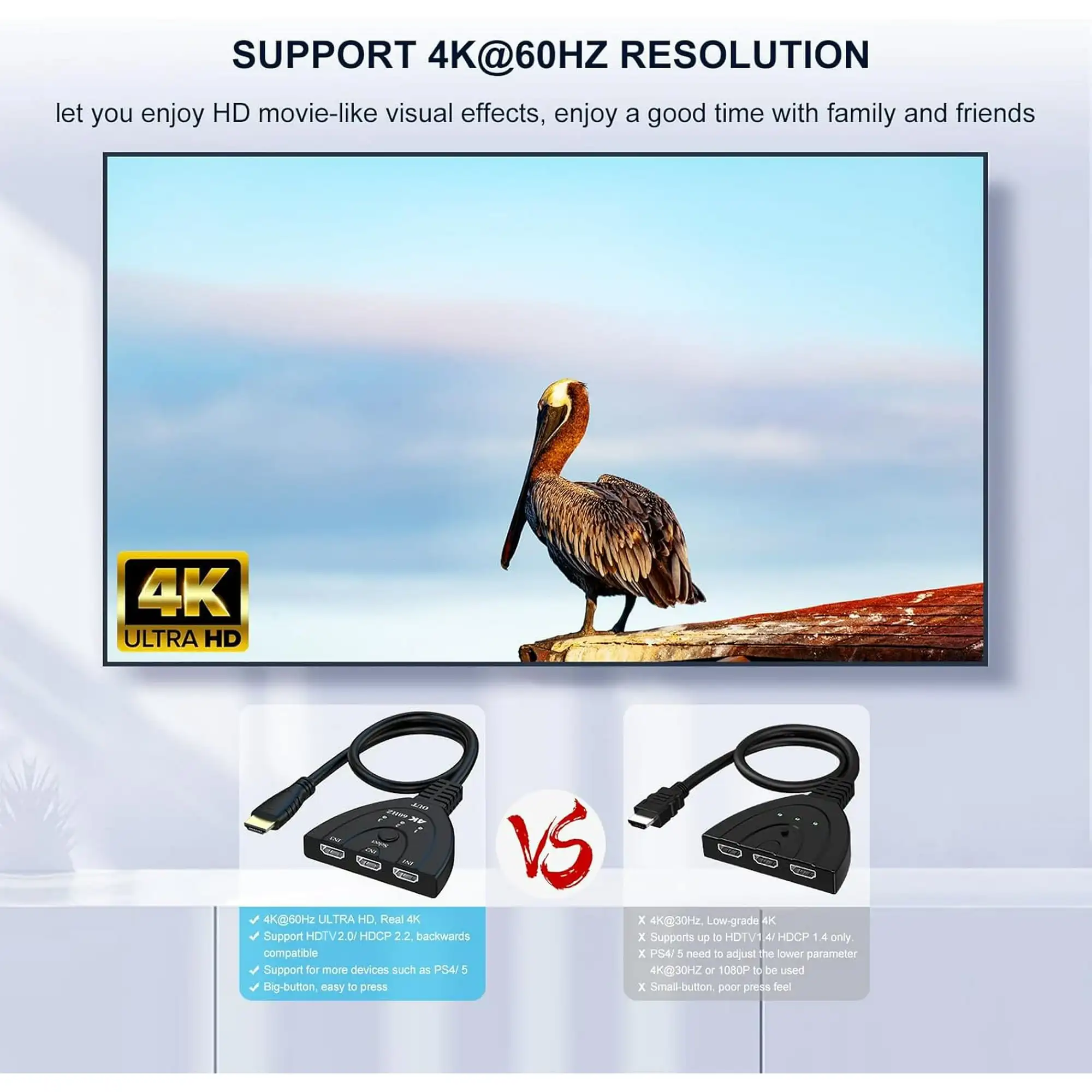 4K @ 60 هرتز HDTV Switch 3 في 1 HDTV Switcher KVM Splitter 3 Input 1 Output Port Hub لأجهزة Xbox، PS5، PC