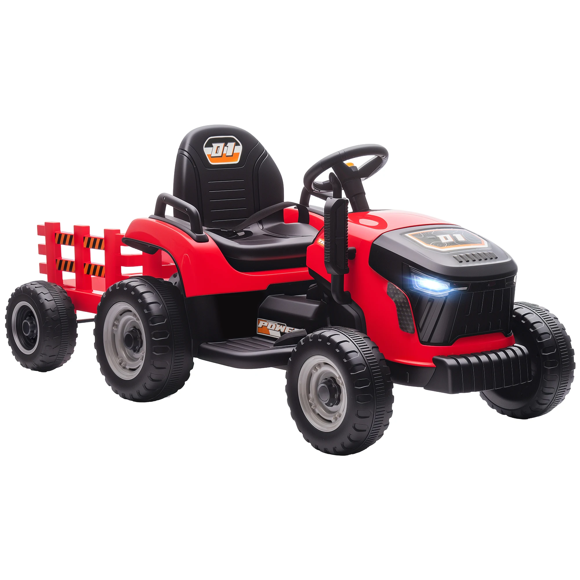 AIYAPLAY elektrische kindertractor met afneembare aanhanger, elektrische auto voor kinderen tot 6 jaar met G-afstandsbediening, licht