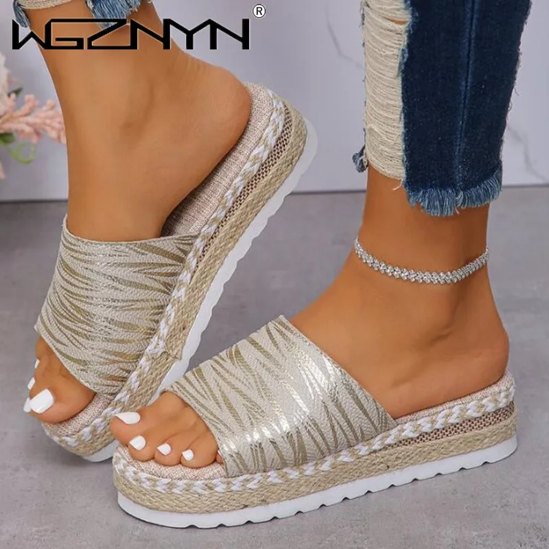 Wedges Slippers Female 2024 Summer New Fashion Platform High Heels Shoes Ladies Outside Open Toed Non-slip Slippers Zapatos