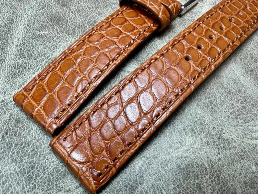 Fresh 20 22mm Rare Premium Strap Crocodile Skin Belt Genuine Leather Men\'s Bamboo Yellowish brown Alligator Watchbands