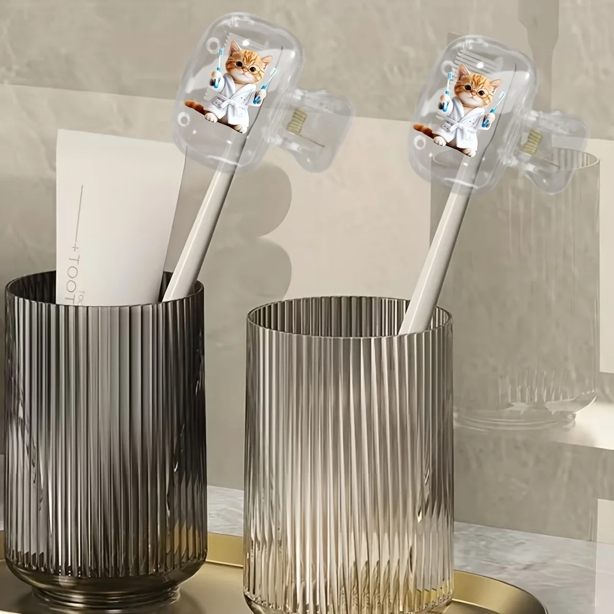 2pcs Pack Cat Toothbrush Holder Case Ideal for Bathroom Use Prevent Dirt Necessities Gift for Women Ladies Girls Holiday Gift